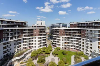 an aerial view of a city with tall buildings at Grzegórzki Park Unique Apartment Cracow by Renters Prestige in Kraków