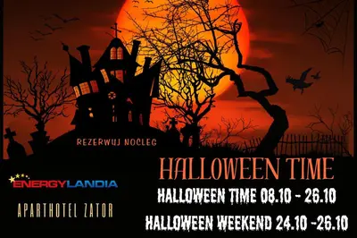 a flyer for a halloween time event with aookyooky house at Aparthotel ZATOR Cactus 57 jacuzzi in Zator