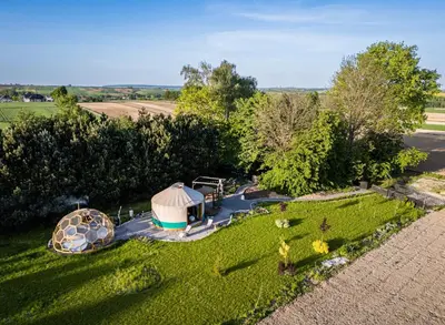 an aerial view of a backyard with a gazebo at Jurta Jura polna in Przybysławice