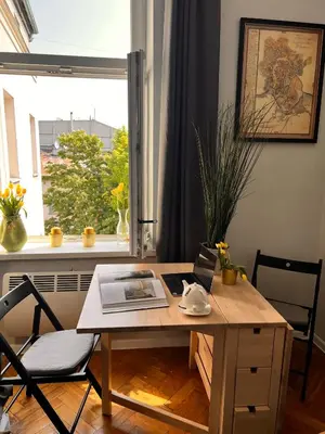 a desk in a room with a window at Jewish District in Krakow/ Kraków Kazimierz in Kraków