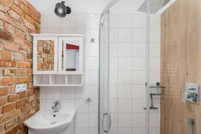 a bathroom with a sink and a glass shower at Malila Premium Apartments Cracow Centre Starowiślna 41 in Kraków