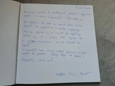 a piece of white paper with handwriting on it at Brzozowy Zakątek in Bochnia