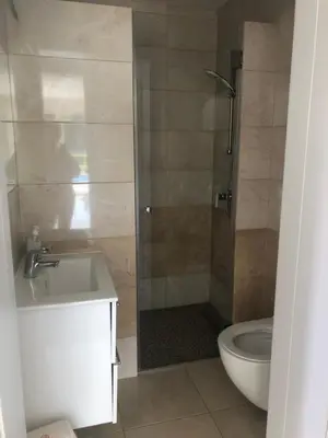 a bathroom with a shower and a sink and a toilet at Wypoczynek nad Dunajcem in Jurków