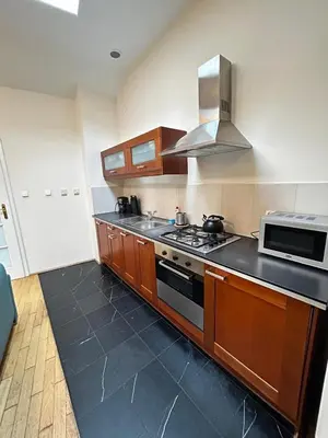 a kitchen with a stove and a microwave at GOLDEN APARTMENTS with Lift - OLD TOWN in Kraków