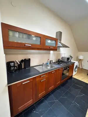 a kitchen with a sink and a stove at GOLDEN APARTMENTS with Lift - OLD TOWN in Kraków