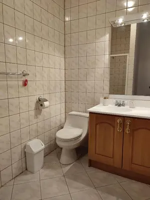 a bathroom with a toilet and a sink and a mirror at Willa Emil z BALIĄ ogrodową in Stróża