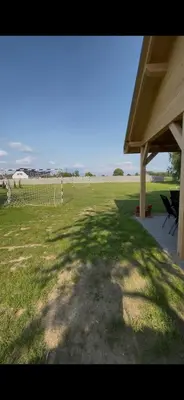 a view of a soccer field with a goal at Noclegi u Eli Zator Energylandia in Zator
