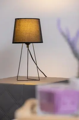 a lamp sitting on top of a table at Zabłocie Pet-friendly Ślusarska Apartment by Noclegi Renters in Kraków
