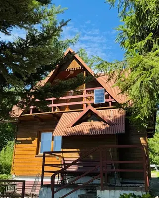 a log cabin with a roof at Domek pod Modrzewiem in Nowy Targ