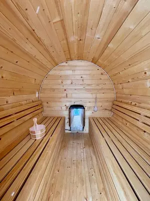 an inside of a wooden sauna at Domki na granicy - Kocoń in Jeżowski Dział