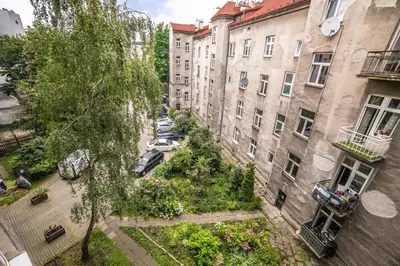 an overhead view of a city street with buildings at Vistula River Modern Apartment by BookingHost in Kraków