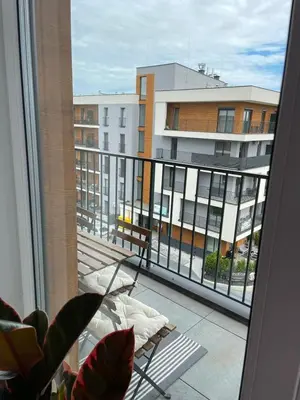 a balcony with a view of a building at APARTAMENT AMZOHA in Zator