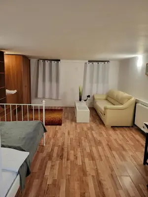a living room with a bed and a couch at Grzegorzecka Room nr 2 in Kraków