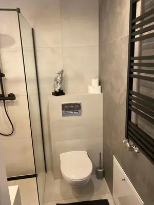 a bathroom with a toilet and a shower at Love Glow Studio in Kraków