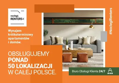 a flyer of a living room with a couch and a table at Kraków Studio with Parking & Terrace near Zalew Bagry by Renters Prestige in Kraków