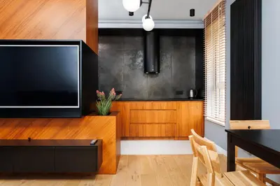 a living room with a large flat screen tv at City of the Kings-Julia Apartment in Kraków