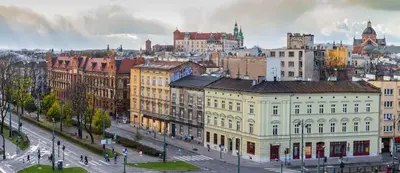 an aerial view of a city with buildings at Happy Tower in Kraków