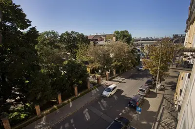 an overhead view of a street with cars parked on the road at Large Apartment next to Main Station - 85 m2 in Kraków