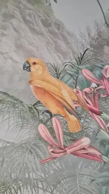 a painting of a bird sitting on a flower at Apartment Quiet Street 11/2E in Oświęcim