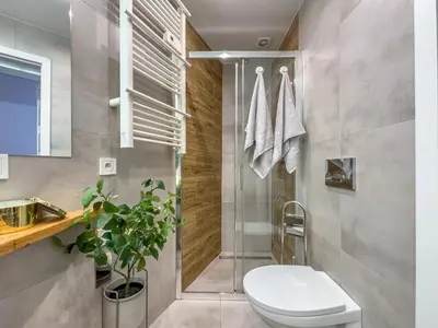 a bathroom with a toilet and a shower at Apartament przy Rynku Długa 23 in Kraków