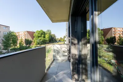 a view from the balcony of a building at Park Krowoderski Comfort Apartment by BookingHost in Kraków