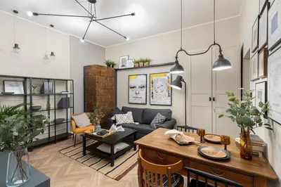 a living room with a couch and a table at Nobel Apartment - BEST LOCATION! in Kraków