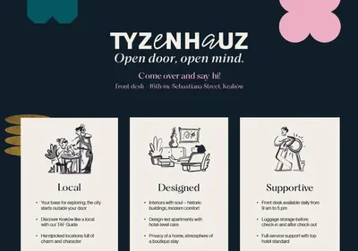a set of landing pages for a website with illustrations of a man and a woman at Tyzenhauz Apartments Vistula with Parking in Kraków