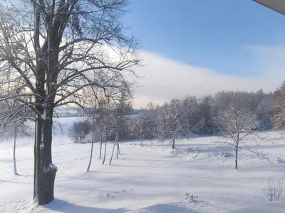 a snow covered field with a tree in the foreground at Holiday Home Moja Mała Toskania by Interhome in Cisowa