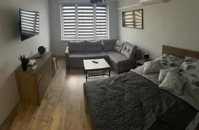 a living room with a bed and a couch at Apartament ,,Eden” in Zator