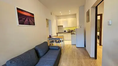 a living room with a couch and a window at Old Town OK Apartments in Kraków