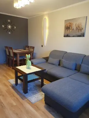 a living room with a couch and a table at Apartament Daria in Jaworzno