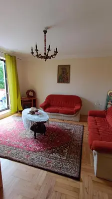 a bathroom with a toilet and a shower and a sink at Dom na szlaku Krakowskim in Łączany