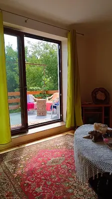 a bathroom with a toilet and a shower and a sink at Dom na szlaku Krakowskim in Łączany