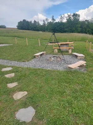 a park with a playground with a picnic table and benches at Skalne Rancho - BALIA, MASAŻ in Rabka-Zdroj