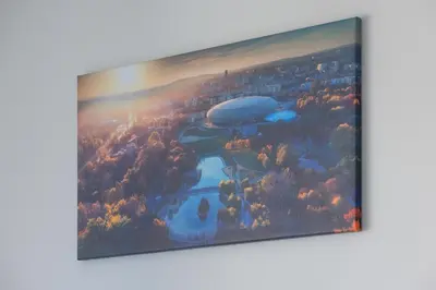 a painting of a building in a city at Bright Apartment Park Lotników Near Tauron Arena Kraków by Noclegi Renters in Kraków