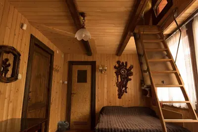a room with a bunk bed and a ladder at Dom Gościnny E-Lufka in Zawoja
