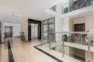 a hallway with bikes on display in a building at Lea Cosy Apartment by BookingHost in Kraków