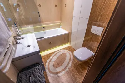 a bathroom with a shower and a toilet and a sink at LARGE LUXURY APARTMENT WIELICZKA in Wieliczka