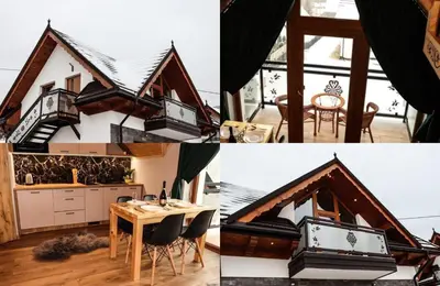 a collage of pictures of a kitchen and a house at Domek Parzenica Nowy Targ in Nowy Targ