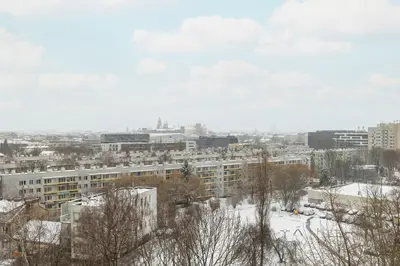 a view of a city in the snow at Minimalist One Bedroom Apartment in Kraków Near Wawel by Noclegi Renters in Kraków