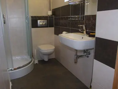 a bathroom with a sink and a toilet at Pokoje i apartamenty pod Jaworzyną w Koninkach in Koninki