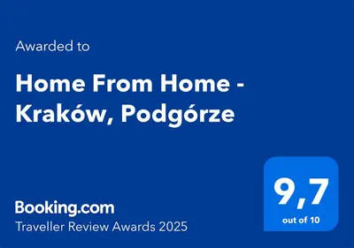 a blue screen with the text home from home krakow podoria at Home From Home - Kraków, Podgórze in Kraków
