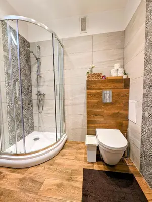 a bathroom with a shower and a toilet at Aleja Krasińskiego 24A by Homeprime in Kraków