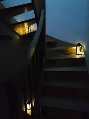 a set of stairs with lights on them at Zaciszny Zakątek Zawoja in Zawoja