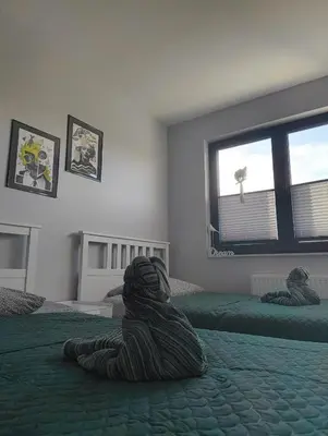 a person laying on a bed in a bedroom at Przewóz Lux Lucky Apartments Garaż w cenie in Kraków