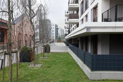 an empty yard in a city with buildings at Classy 2-room Apartment with Private Garden and Air Conditioning- Old Town in Kraków