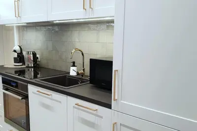 a kitchen with a sink and a stove at Exclusive, unique apartment, 2 bathrooms, 105sqm in Kraków