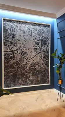 a large painting of a map on a wall at Exclusive, unique apartment, 2 bathrooms, 105sqm in Kraków