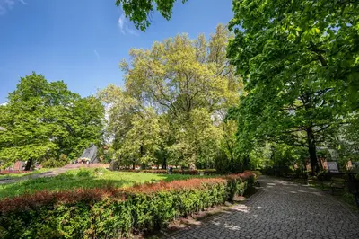 a path in a park with benches and trees at Wenecja Moxy TE&AM Stare Miasto Dworzec 3 min Parking GRATIS in Kraków