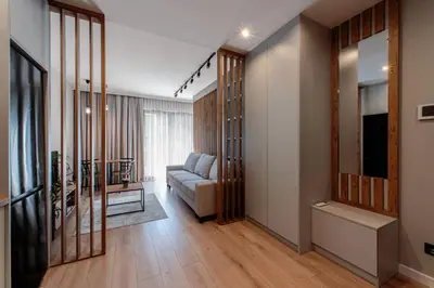 a living room with a couch and a television at Apartament Kościuszki 47m44 in Kraków